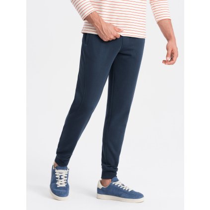 BASIC pánské bavlněné jogger tepláky - V1 - ESPIR (Velikost S, Barva Tmavě modrá)