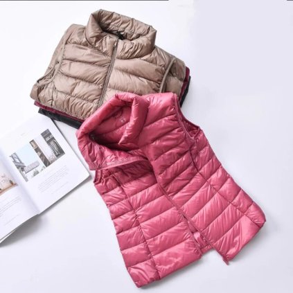Prošívaná vesta na zip (Barva Světle hnědá, Velikost L)