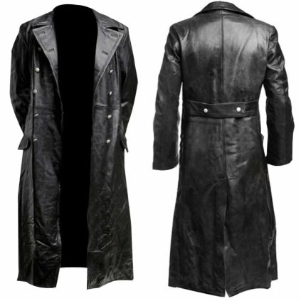 Pánský trench coat koženého vzhledu (Barva Černá, Velikost 3XL)