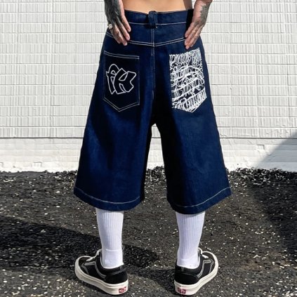 Široké pánské džíny hip hop s nášivkami (Barva Černá, Velikost L)