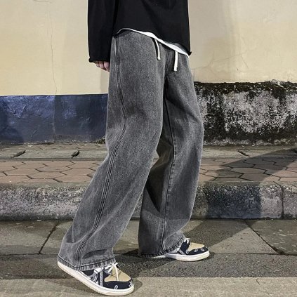 Unisex volné džíny Korean baggy Wide-leg (Barva Šedá, Velikost M)
