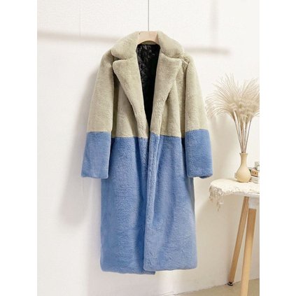Dvoubarevný kožich dlouhý plyšový kabát - 4XL