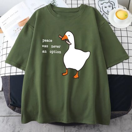 Unisex tričko s husou a nápisem (Barva Zelená, Velikost M)