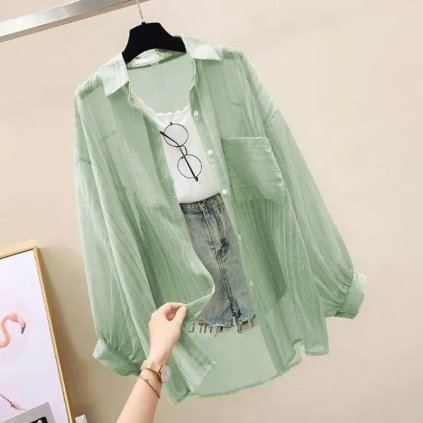 Dámská letní dlouhá košile Chiffon (Barva Růžová, Velikost S)