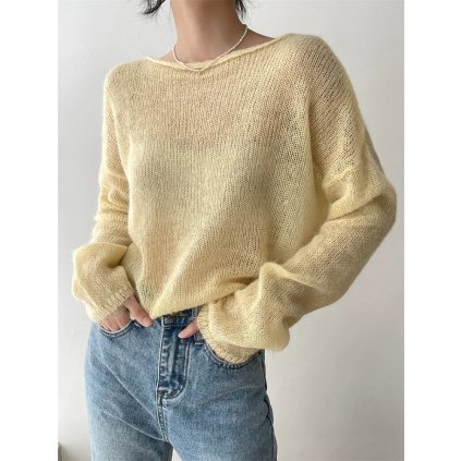 Dámský jemný svetr průsvitný (Barva Khaki, Velikost ONE SIZE)