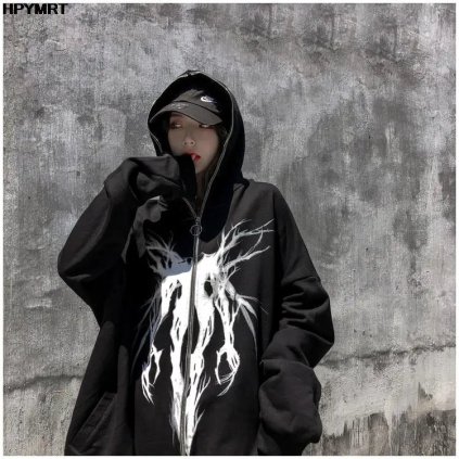 Punk hoodie s potiskem (Barva Černá, Velikost 2XL)