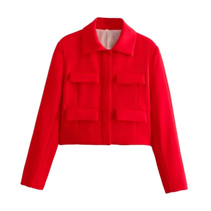 Dámské crop casual sako (Barva Červená, Velikost M)