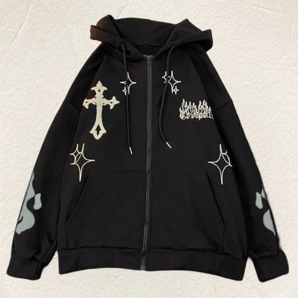 Vzorované hoodie na zip (Barva Hnědá, Velikost 2XL)