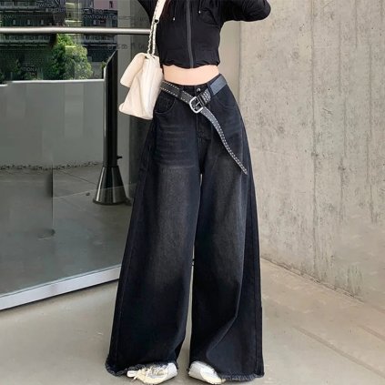 Dámské široké džíny wide leg (Barva Černá, Velikost S)