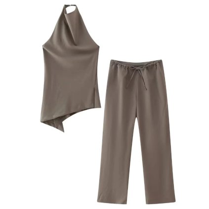 Stylový dámský set, halenka s odhalenými zády a kalhoty (Barva (varianta) Černá kalhoty, Velikost M)