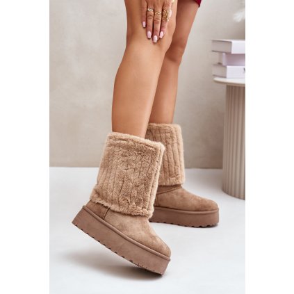 Sněhule na platformě s ohrnutým svrškem  Lisonea (Velikost 39, Barva Béžová)