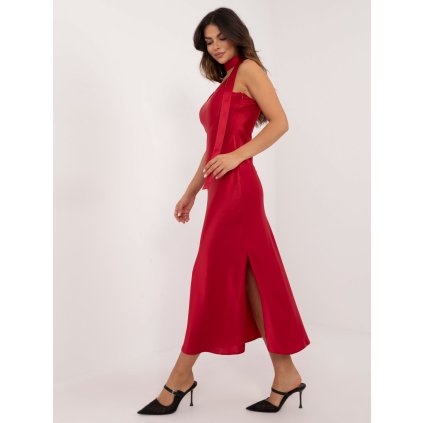 Elegantní šaty se šálou LK-SK-509715.51 (Velikost L, Barva Tmavě červená)