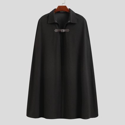 Pánský otevřený kabát s páskem (Barva Černá, Velikost 5XL)