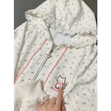 Dámské hoodie s kytičkami (Barva Bílá, Velikost L)