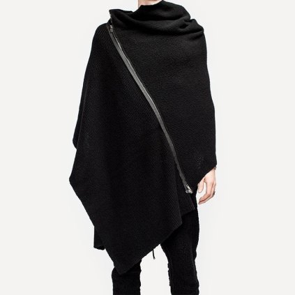 Pánský asymetrický kabát s rolákem (Barva Černá, Velikost 5XL)