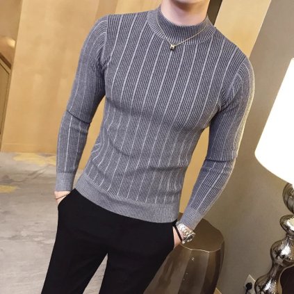 Vroubkovaný pánský svetr (Barva Šedá, Velikost XS)