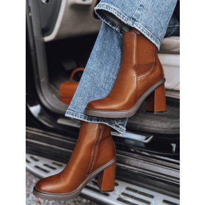 Dámské kotníkové boty STYLOBOOT na silném podpatku ZY0505 (Velikost 38, Barva Světle hnědá)