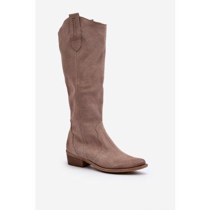 Zazoo 3427 Dámské Semišové Kozaky Kowbojky Cappuccino (Velikost 37)