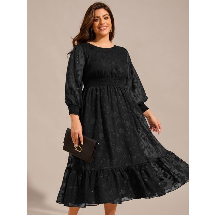 Svatební šaty pro hosty zdobené výšivkou (Barva Černá, Velikost 4XL)