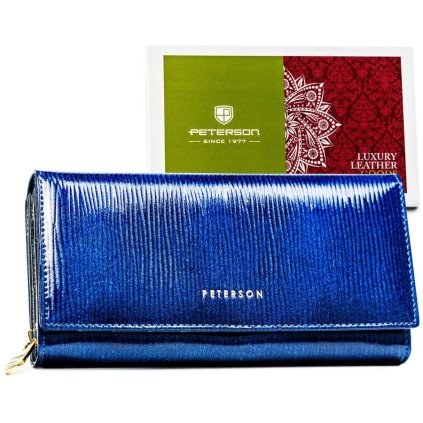 Dámská modrá kožená peněženka s přihrádkami