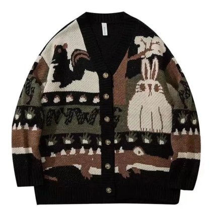 Pletený unisex svetr na knoflíky kardigan se zajíčkem