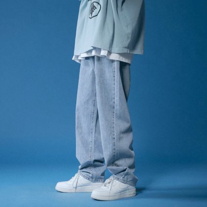 Pánské džíny denim se širokými nohavicemi (Barva Světle modrá, Velikost M)