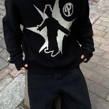 Pánský zimní svetr Hip Hop Korean Fashion (Barva Černá, Velikost L)