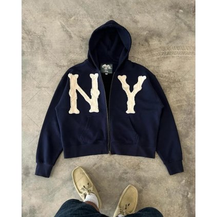Unisex mikina na zip s velkým nápisem NY LA (Barva (varianta) AA, Velikost 2XL)