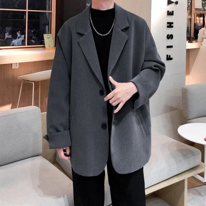 Pánský volný kabátek blazer (Barva Černá, Velikost S)