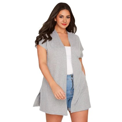 Dámský lehký kardigan volný plus size (Barva Šedá, Velikost 3XL)