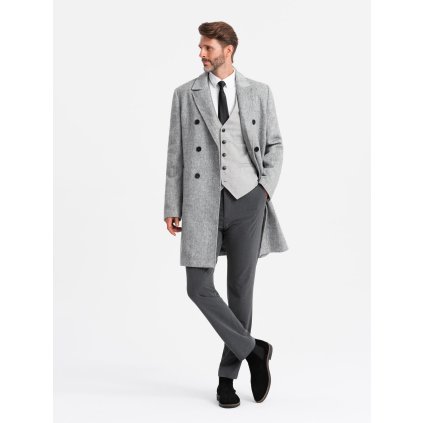 Elegantní dvouřadý pánský kabát rybí kost (Velikost S, Barva Šedá)