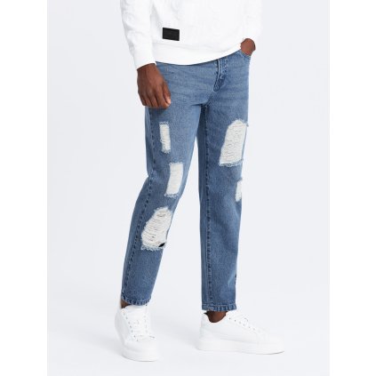 Pánské džínové kalhoty TAPE FIT s otvory V3 (Velikost L, Barva Modrá)