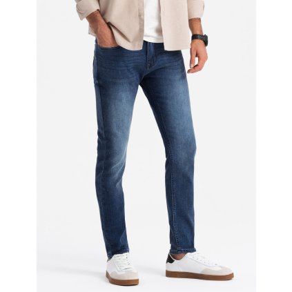 Vypasované pánské džínové kalhoty SLIM FIT s elastanem (Velikost S, Barva Modrá)