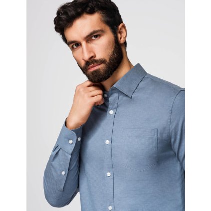 Pánská SLIM FIT košile z ozdobné látky s kapsou (Velikost S, Barva Modrá)