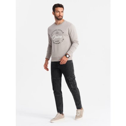 Džínové cargo kalhoty SLIM FIT s běleným efektem - V2 OM-PADP-0176 (Velikost M, Barva Černá)