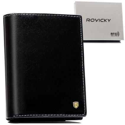 pánská peněženka z přírodní kůže vybavená RFID systémem (Barva Černá)