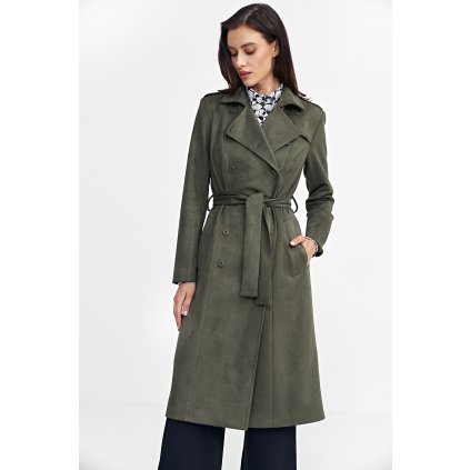 Dvouřadý nubukový kabát PL22 (Barva Zelená, Velikost S)