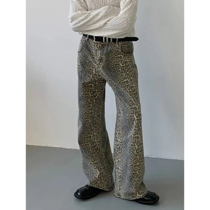 Leopardí džíny střihu straight (Barva Leopardí, Velikost 2XL)