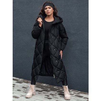 Dlouhá prošívaná bunda zimní s kapucí TY4592 - Černá S