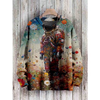 Svetr s potiskem 3D Retro Astronaut & Retro Art CS421 (Barva (varianta) Svetr 1, Velikost 7XL)