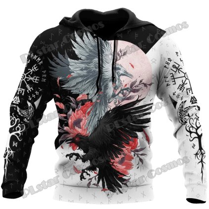 Mikina s potiskem 3D Raven Tattoo CS366 (Barva (varianta) Mikina na zip, Velikost 7XL)