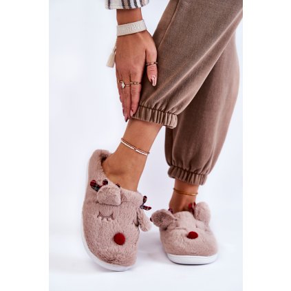 Dámské vánoční kožešinové pantofle se sobí Claire (Velikost 36/37, Barva Béžová)