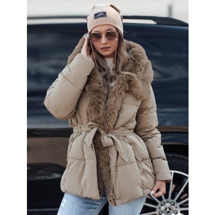 Dámská bunda zimní FURSOFT prošívaná s kapucí TY4668 (Velikost S, Barva Béžová)