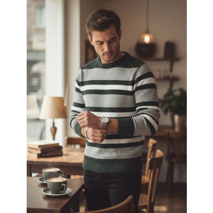 Pánský svetr s pruhy  WX2262 (Velikost M, Barva Barevná)