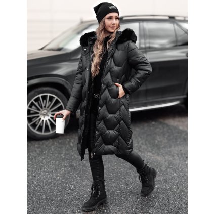 Dámská bunda prošívaná dlouhá WINTERACT TY4775 (Velikost 6, Barva Černá)