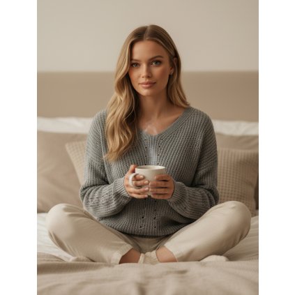 Dámský svetr MONAVIA  MY2387 (Velikost ONE SIZE, Barva Světle šedá)