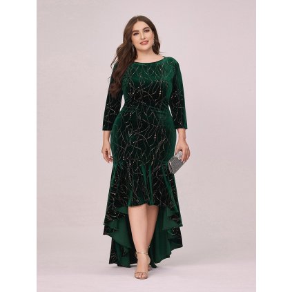 Elegantní velurové šaty asymetrického střihu (Velikost 4XL, Barva Tmavě zelená)