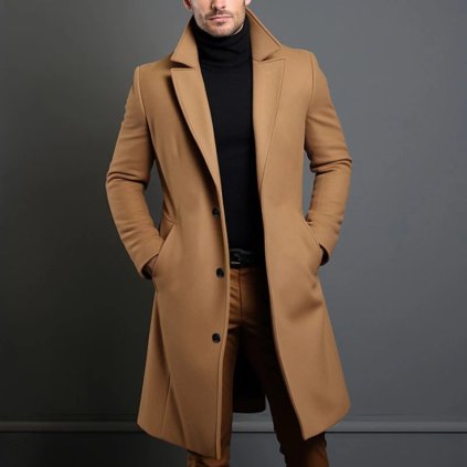 Elegantní pánský kabát pohodlný (Barva Černá, Velikost XL)