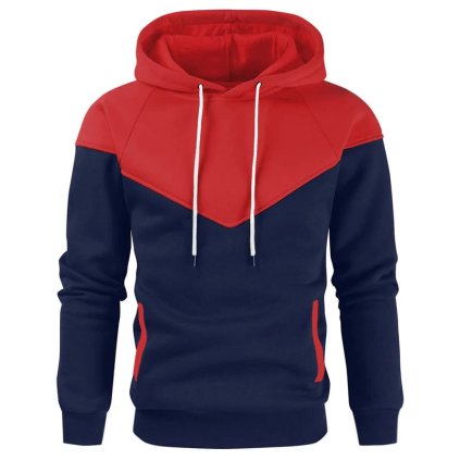 Kontrastní pánská mikina s kapucí (Barva Červená, Velikost 3XL)