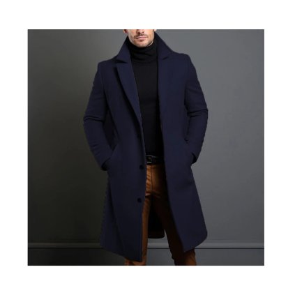 Pánský dlouhý kabát wool (Barva Šedá, Velikost 2XL)